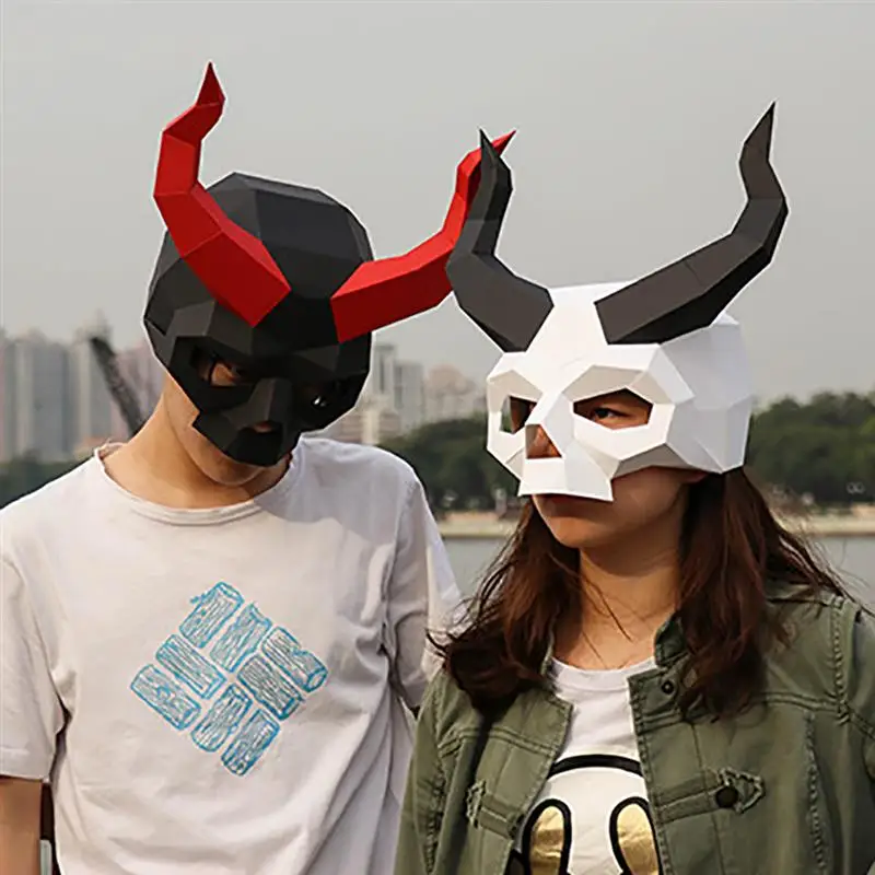 

Paper Matrix Cosplay 3D DIY Horn Shantou Mask Skull 3d Creative Paper Handmade Party Mask Men Women Dance Party Fun Mask Animal
