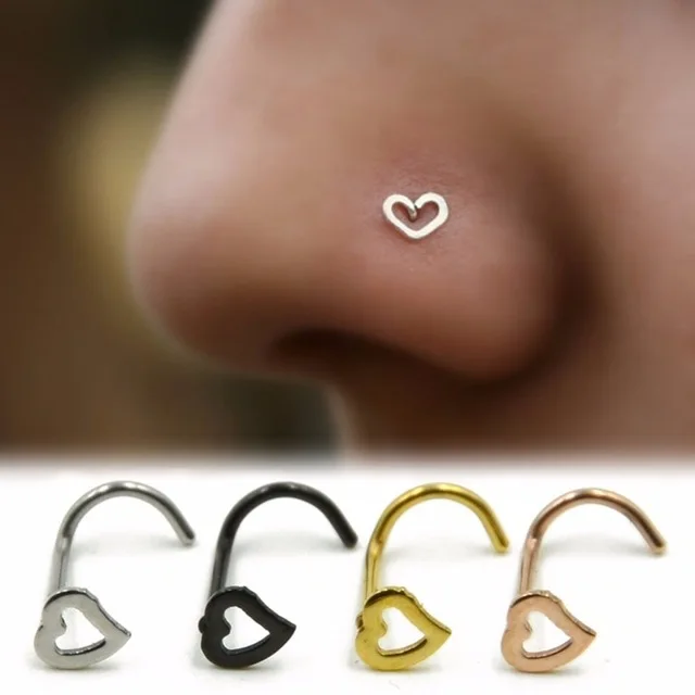 

MODRSA 1Piece Stainless Steel Love Heart Nose Rings Nose Hooks Fake Nose Septum Helix Piercing Body Jewelry Piercing Nariz