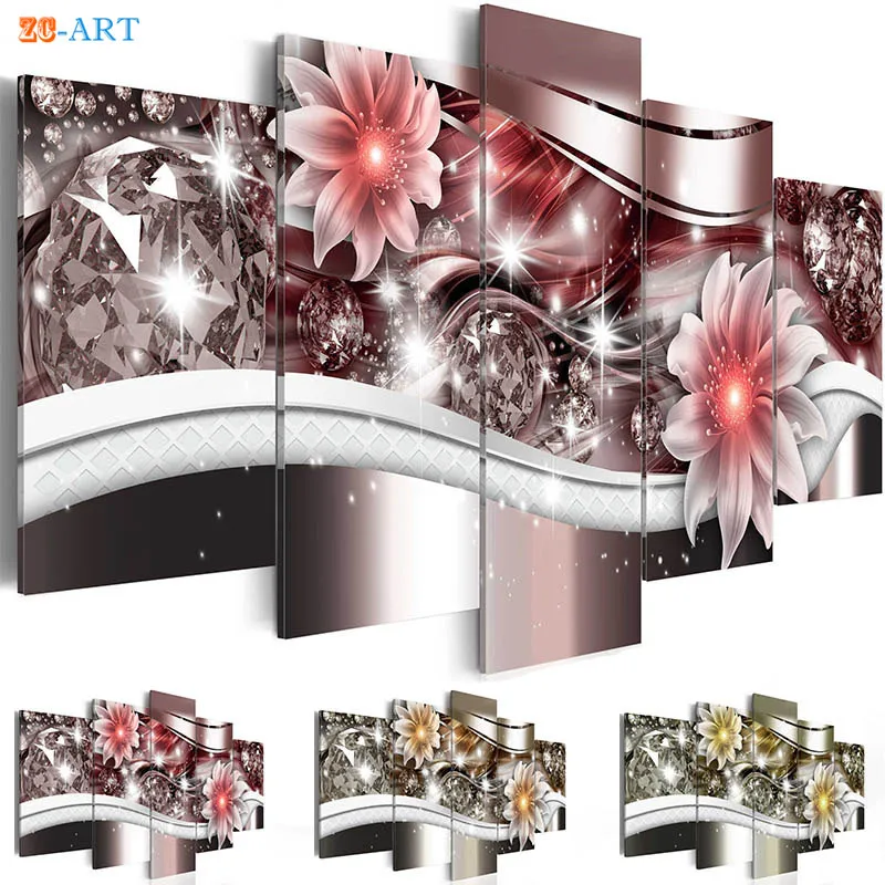 

Wealth and Luxury Magnolias Flowers Prints Canvas Painting 5 Pieces Pink Green Blossom Poster Wall Art Living Room Home Decor