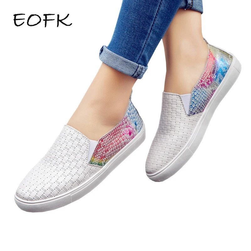 

EOFK Women Flats Loafers Leather Shoes Woman Loafer Patchwork Fashion Autumn Slip On Casual Shoes For Women Moccasins F