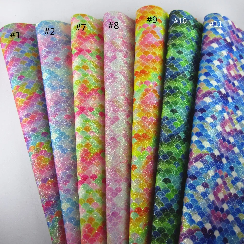

30cm x 134cm rainbow Mermaid Scales Glitter fabric synthetic faux PU leather for bows earring DIY Decoration Material CN127