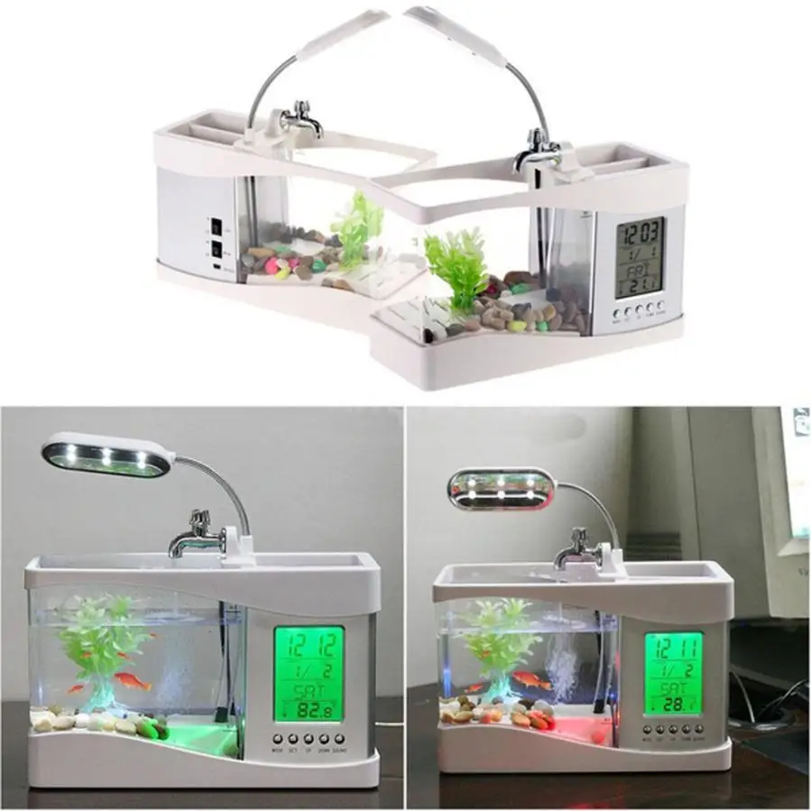Настольный USB мини-светильник для аквариума со стеклянным ЖК-дисплеем, светодиодный светильник с таймером, черный/белый светодиодный светильник для аквариума, новинка