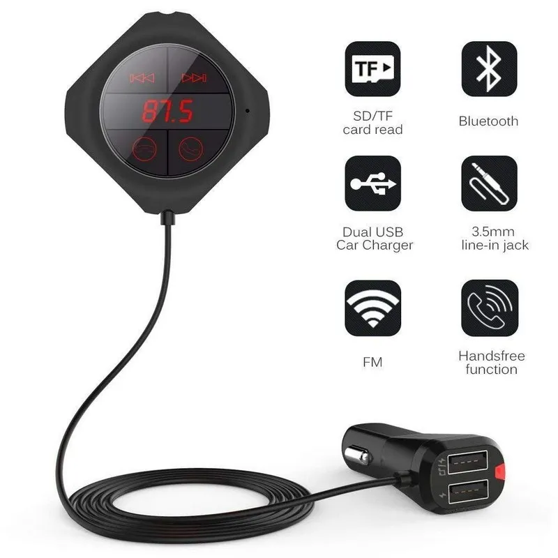 

5MM Magnet Car FM Transmitter Bluetooth MP3 Player Dual Car Charger LED Display Stereo Digital PLL Frequency For Iphone
