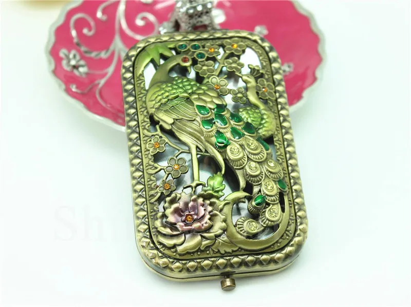 Free Shipping Handle Mirror Metal Peacock Handbag Double Side | Дом и сад