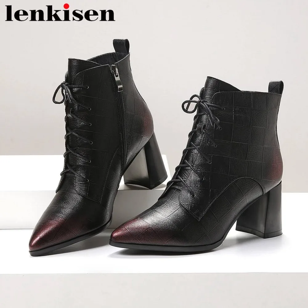 

2018 retro mixed colors high quality bowtie high thick heels zip british design winter large size cow leather ankle boots L5f2