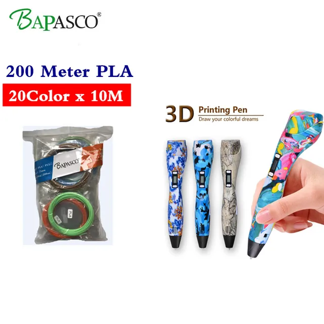 Best Offers New 3D Pen Add 200Meter(20Color) PLA Material Bapasco K3 3D drawing Pen ABS/PLA/PCL Materila Portabel 3D Printing Pen 3D Drawing