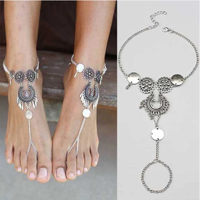 Винтажный богемский стиль ножные браслеты Модные кисточки капли воды ножной браслет бижутерия для ног полые женские ножные браслеты