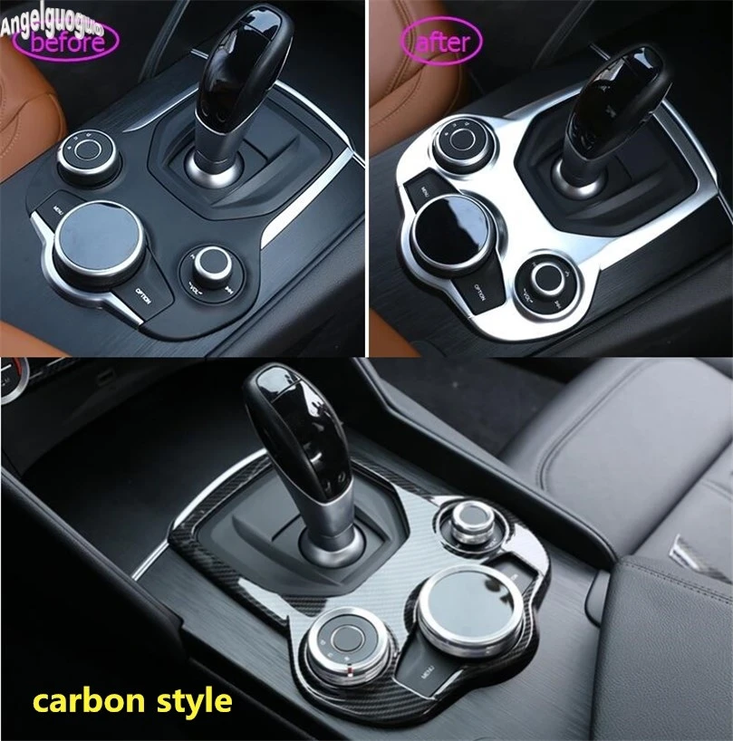 ABS Carbon Fiber Style chrome Car Interior Center Console Gear Shift Panel Cover Sticker For Alfa Romeo Giulia Stelvio Sequins