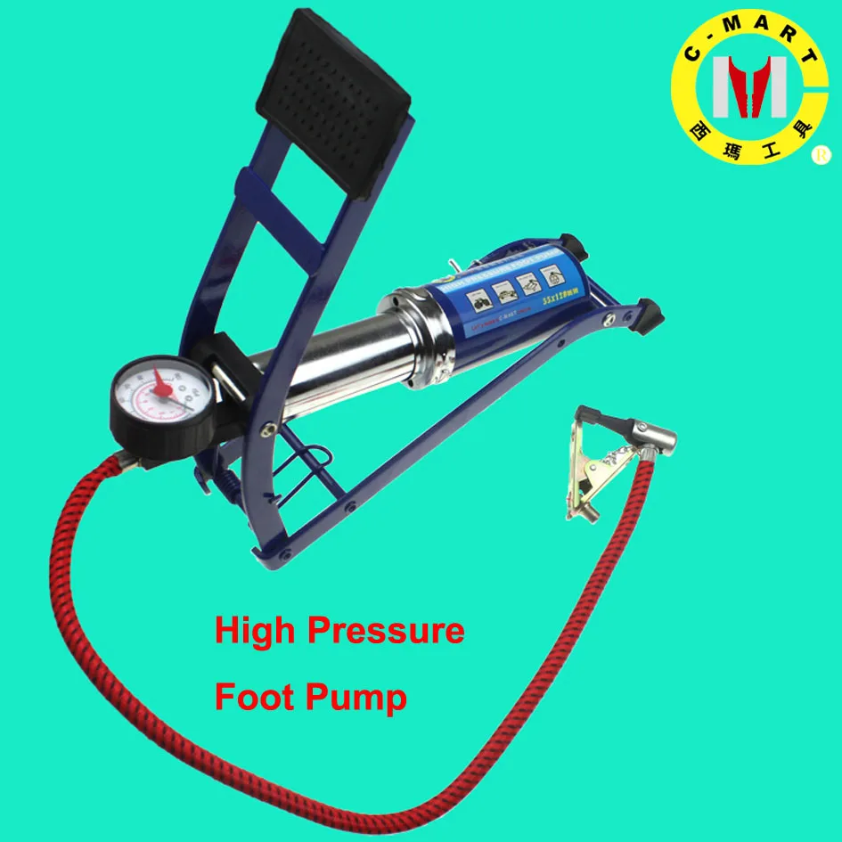 

C-Mart tools High Pressure Tire Air Inflatable Pump Foot Inflator With Gauge For Car Vehicle Motorcycle Inflator Mountain Bike