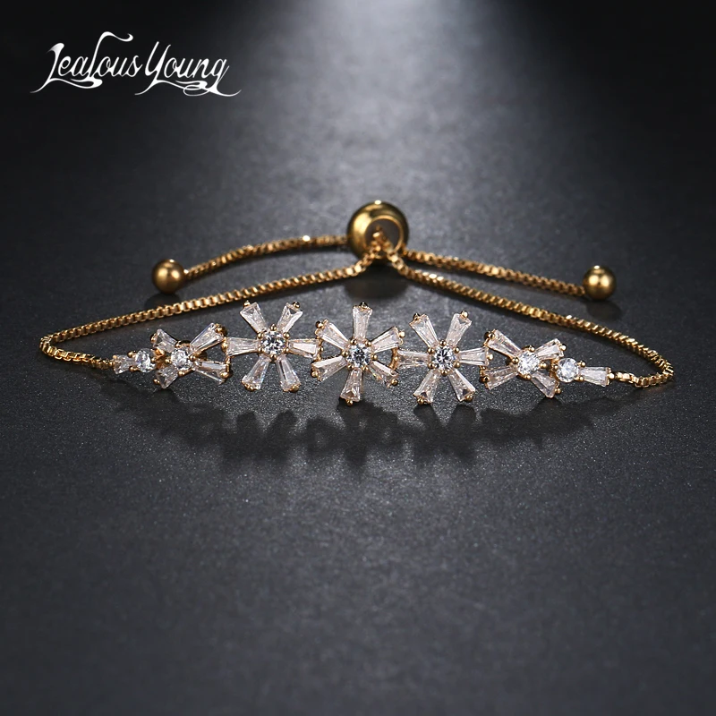 Мода цветок CZ камень звено цепи браслет Для женщин дружбы золото цветные браслеты& браслеты для девочек Регулируемый браслет B127