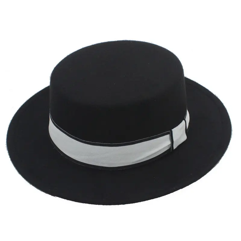 Mistdawn Women Men Wool Blend Boater Hat Wide Brim Pork Pie Caps Flat
