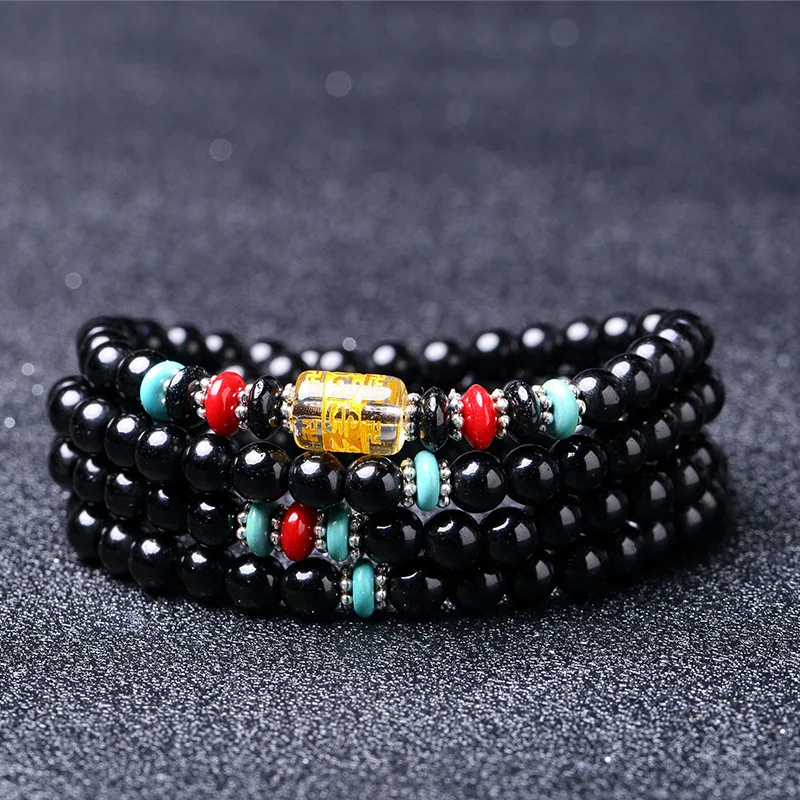 

Factory Direct Natural Black Stone 108 A Six Word Motto Ten Thousand Beads More Circle Bracelet Hand String Crystal Wholesale