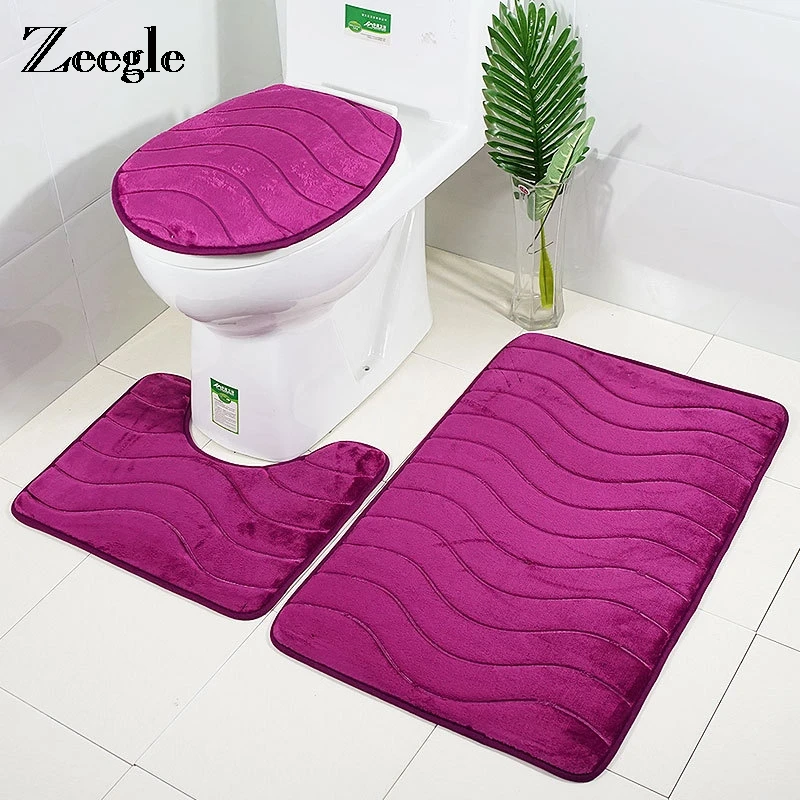 

Zeegle 3D Embossing Bathroom Mat Non-slip Mat For Toilet Bathroom Mat Washable Shower Foot Pads For Home Decor Bath Mat Set
