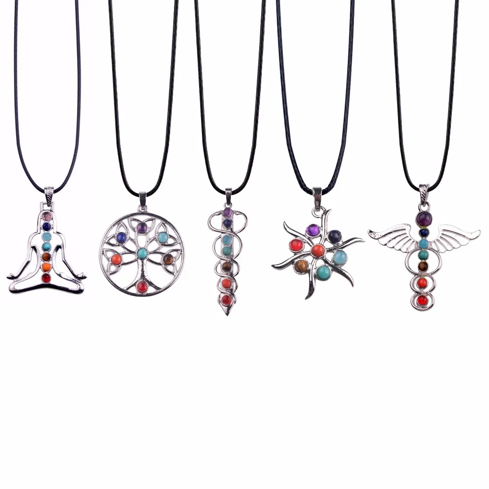 Indian 7 Chakra Healing Crystal Reiki Natural Stone Yoga Necklace Round Shape Health Amulet Necklaces Women Beads Collar