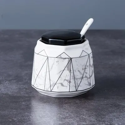 Kitchenware supplies ceramic marble spice jar sugar cans geometric pattern olive oil vinegar bottle kitchen cooking tools - Цвет: 1pcs-j