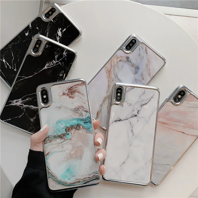 

Retro Marble Texture Cases For iPhone XR XS Max 6 6S 7 8 Plus Abstract Art Pattern Soft IMD Back Cover For iPhone X 7 8 Plus