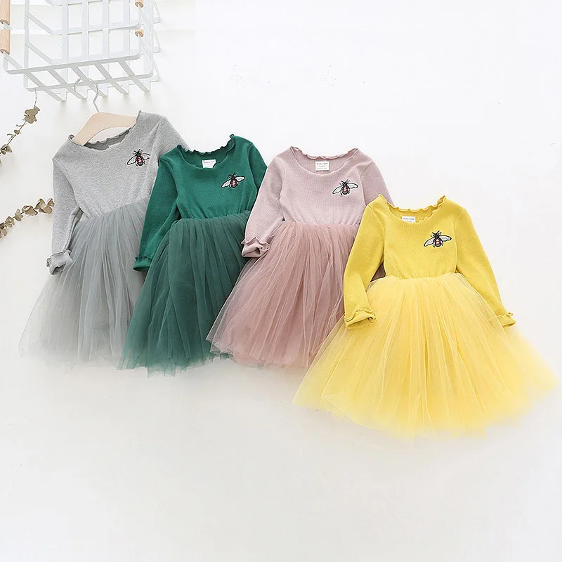 

NEW!2019 Girls dress mesh ball gown 4 colors baby girls princess costumes spring longsleeve children dresses autumn kids clothes