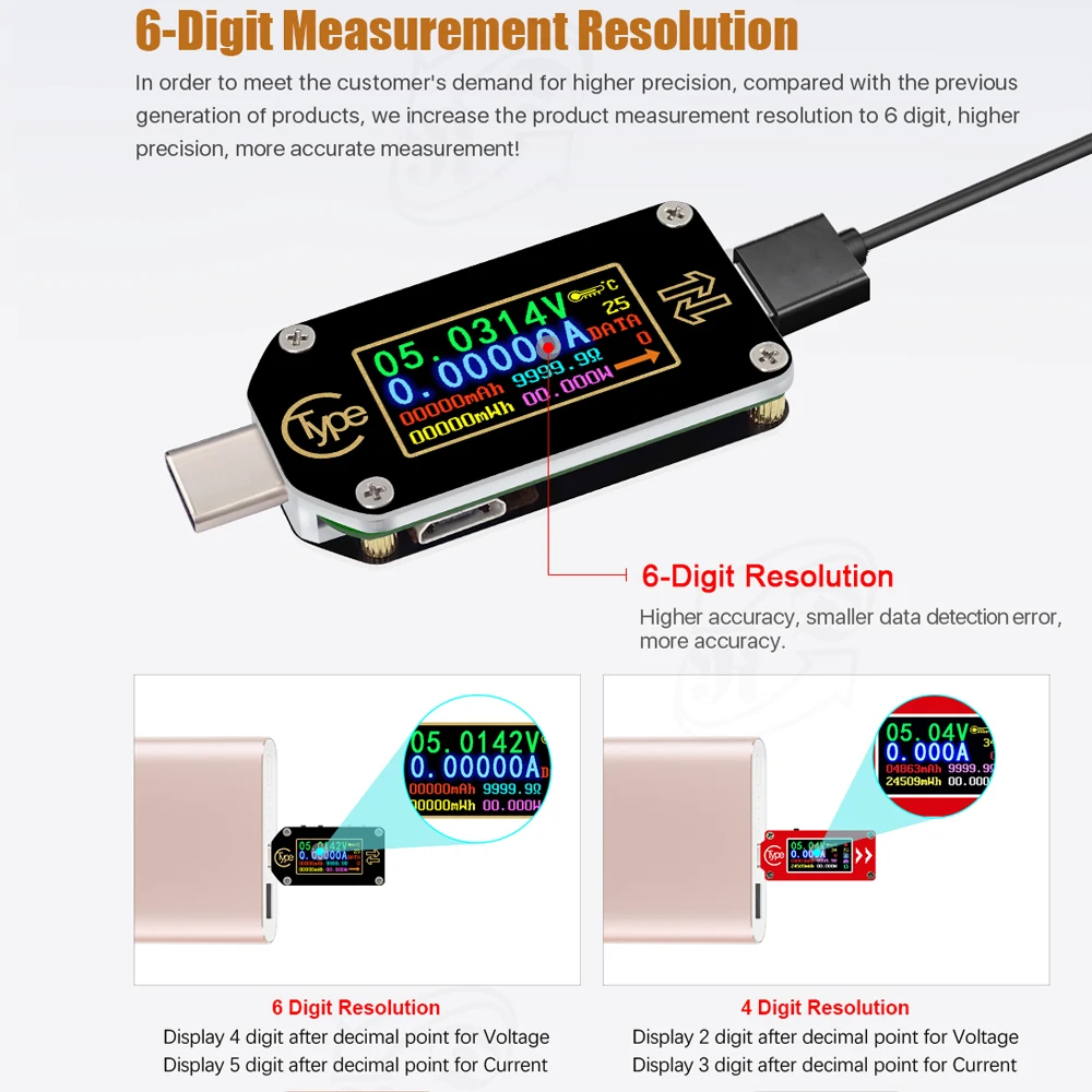 HD Тип-C Цвет Дисплей PD триггер USB Вольтметр Амперметр Напряжение 2-полосная измеряемый ток метр Цифровой мультиметр USB Тестер