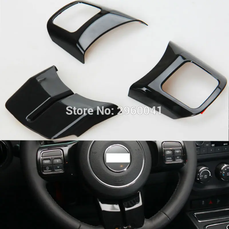 3pcs Interior Black Abs Steering Wheel Cover Trim Sticker