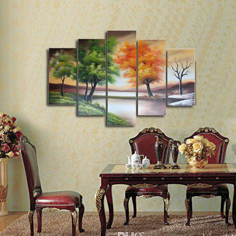 

Seasons Tree Painting 100% Hand Painted Canvas Oil Painting Life Tree Paint 5 Pieces Art Wall Decor