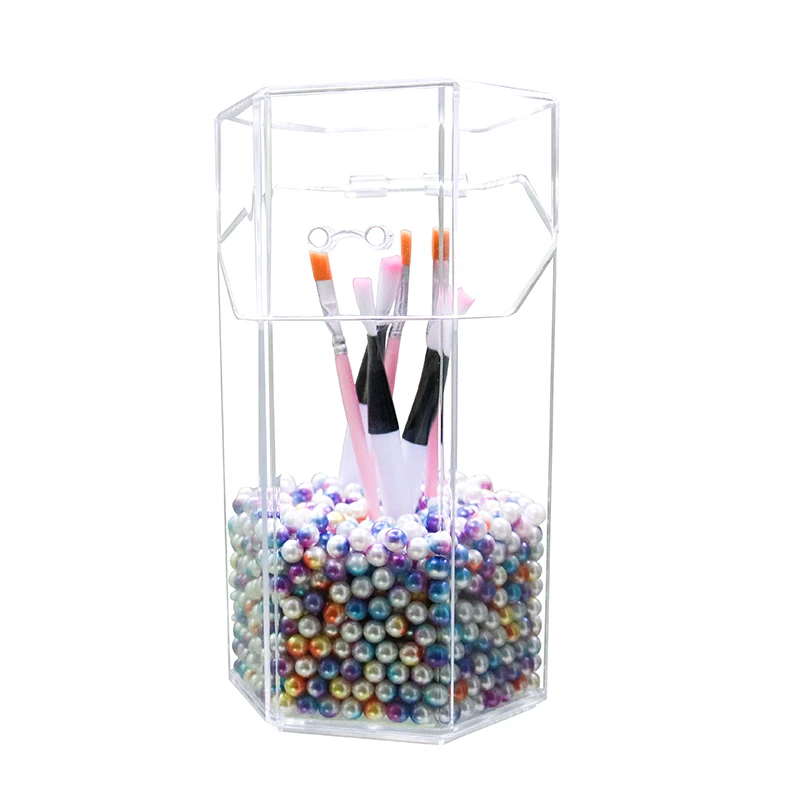 

New Hexagon Makeup Brush Cosmetic Case Without Pearls Transparent Acrylic Cosmetics Pencil Case Makeup Organizer Cosmetic