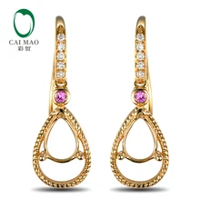 Груша 5x7 мм 14 k желтый золото натуральный бриллиант и розовый сапфиры полу серьга зажим