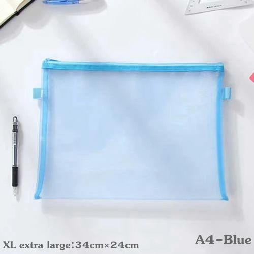 Простой Прозрачный сетчатый чехол для карандашей, для офиса, студентов, чехол для карандашей, s, нейлоновый, Kalem Kutusu, школьные принадлежности, коробка для ручек, Astuccio Scuola - Цвет: XL-X Large-A4-Blue