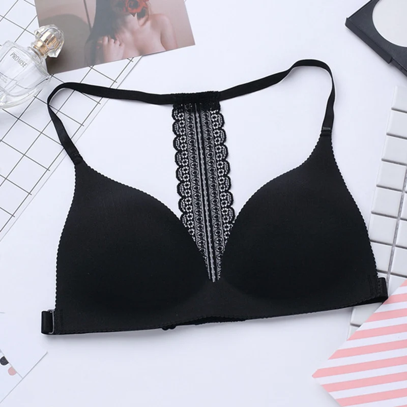 Бесшовная на бретелях бюстгальтеры мягкий отжимать Bralette сексуальное женское нижнее белье с вырезом на спине женские невидимые BH модные дизайнерские черные - Цвет: Небесно-голубой