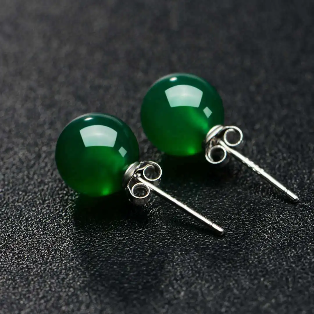 

Silver Color S925 Bizuteria Jade Stud Earring Green Kolczyki Earring For Women Emerald Brincos Gemstone 925 jewelry earrings