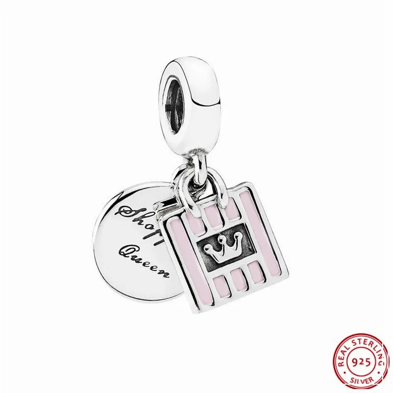 

Soft Pink Enamel Shopping Queen Charm Beads for Women Jewelry Making DIY Fit PANDORA Charms Silver 925 Original Wholesale FL451
