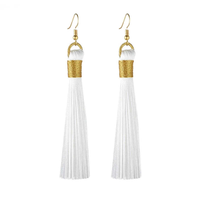 Tassel Earrings Golden Wrap Silk Fabric Vintage Women Dangle Drop Long LOVBEAFAS