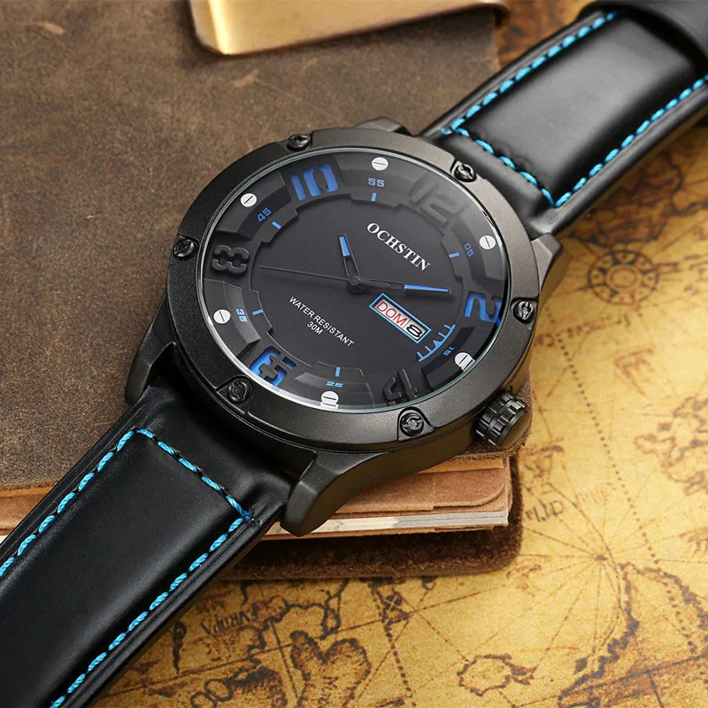 

Top Luxury Brand Mens Watches Military Waterproof Calendar Sports Leather Quartz Watch Men Business Male Clock Relogio Masculino