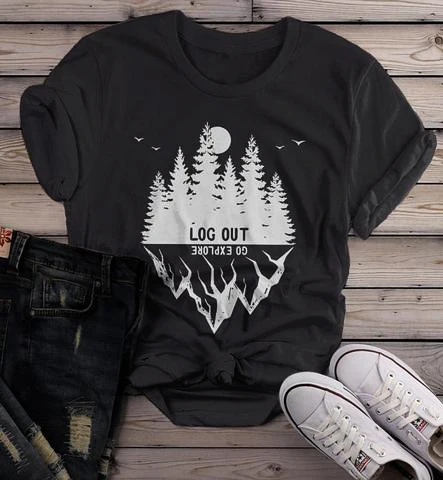 

log out go explore T-Shirt camisetas aesthetic cotton Mountain women vintage grunge funny casual graphic unisex tshirt top tees