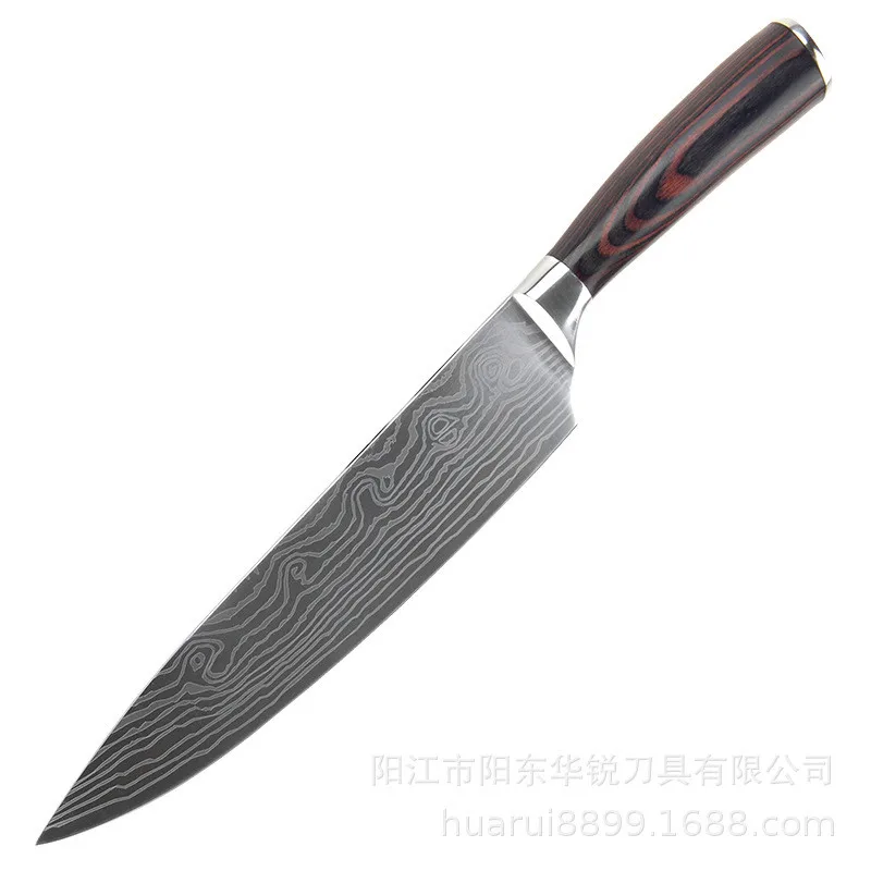 

Hot sale high quality 8 inch chef knife 7Cr17MoV material high chrome slicing knife chef knife Damascus grain steel knife