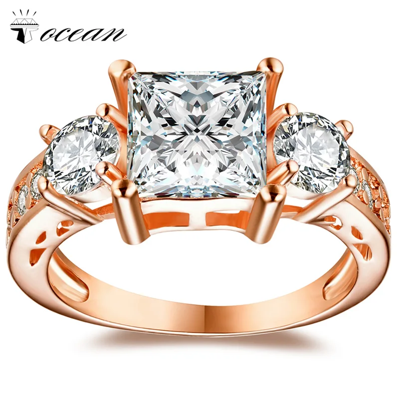 

Tocean Rose Gold Color Romantic Fashion Wedding Rings for Women Square Cute AAA Zircon Engagement Bijoux Bague Size 5-12 W045