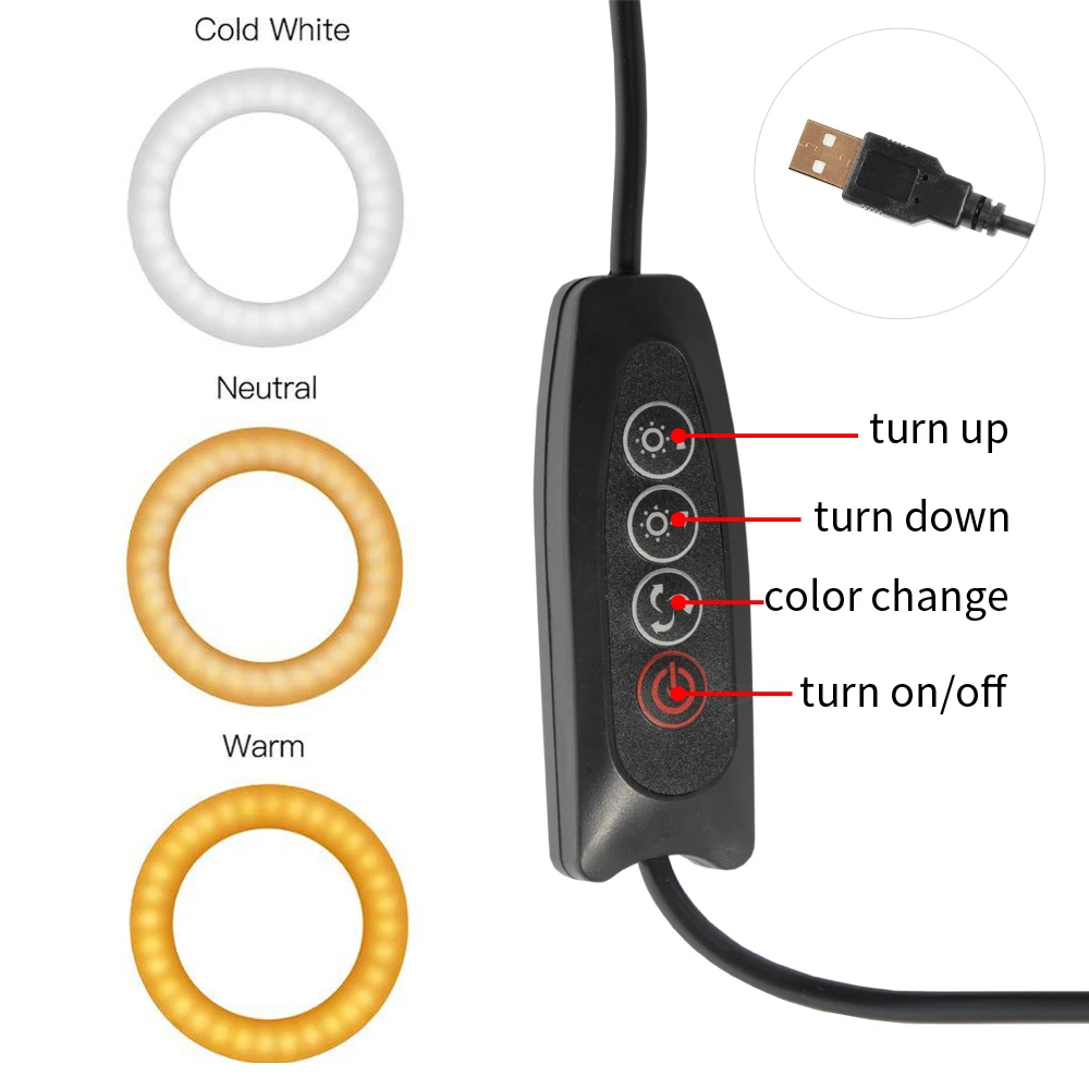 Светодиодный кольцевой светильник WalkingWay 6 дюймов лампа для макияжа USB
