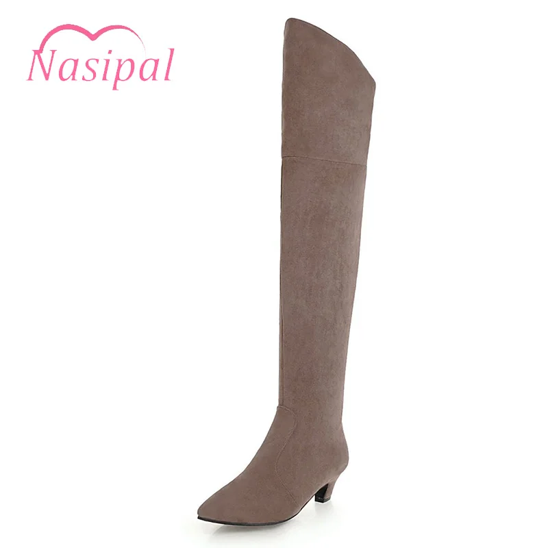 

Nasipal 2018 Women Over The Knee Black Long Boots Thick Low Heels Autumn Pointed Toe Fashion Ladies Motorcycle Boots Shoes M675