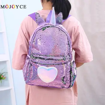 

Sequins Heart-Shaped Decor Women Backpack Glitter Teenage School Backpack mochila feminina