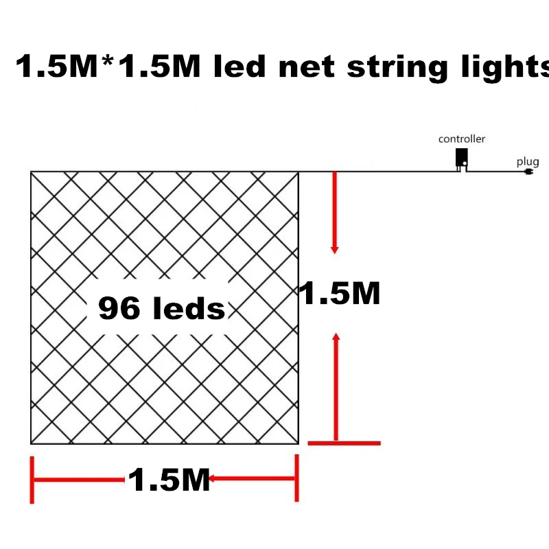 Noel 1,5 м x 1,5 м 96 Светодиодный s ac220в светодиодный сетчатый Сказочный светильник для украшения рождественской вечеринки свадьбы внутреннего наружного украшения, W