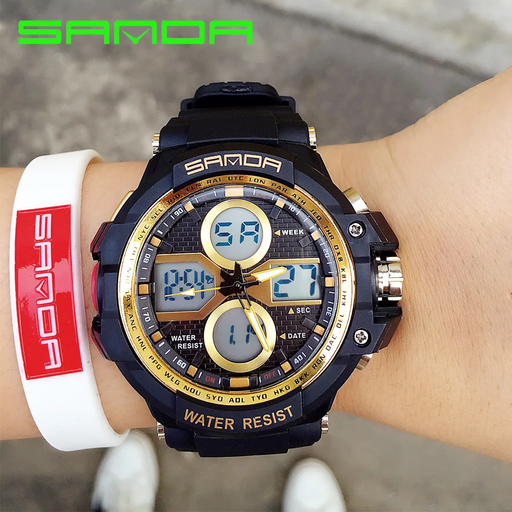 

2017 Fashion SANDA Colorful Backlight LED Waterproof Dual Time Men Boy Children Digital Wrist Watch Hours 261 OP001