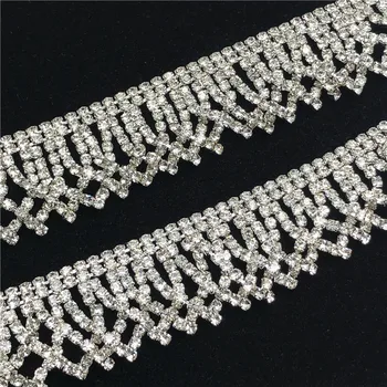 

5Yards/lot V Shape Patterns Silver Crystal Trim Belt Clear Rhinestone Crystal Chain Trim Materials for Jewelry Dress Design