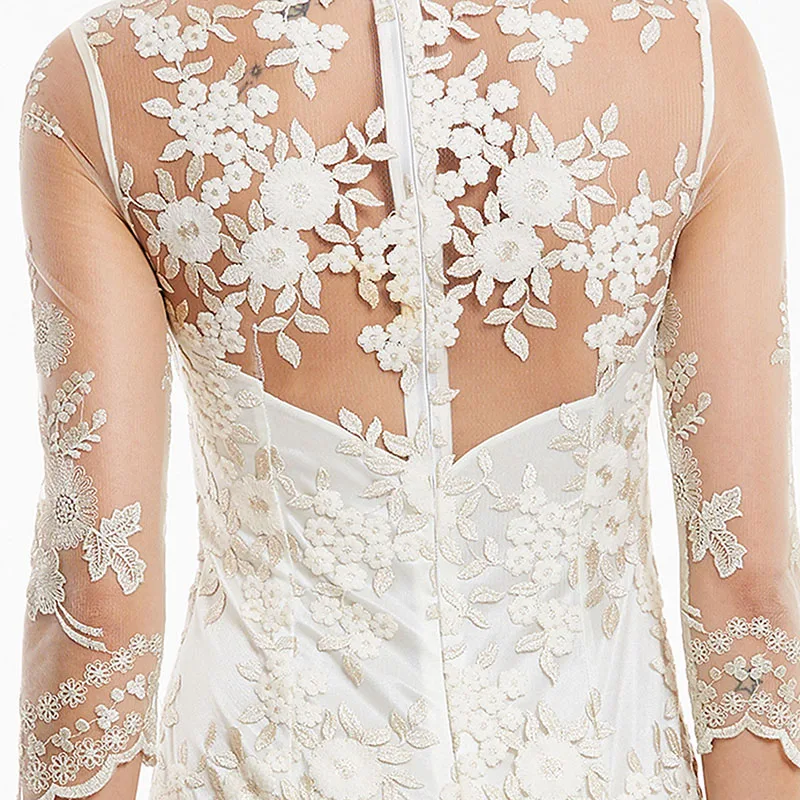 Tanpell high neck cocktail dress ivory appliques lace knee length a line gown women 3/4 sleeves evening short cocktail dresses Tanpell high neck cocktail dress ivory appliques lace knee length a line gown women 3/4 sleeves evening short cocktail dresses
