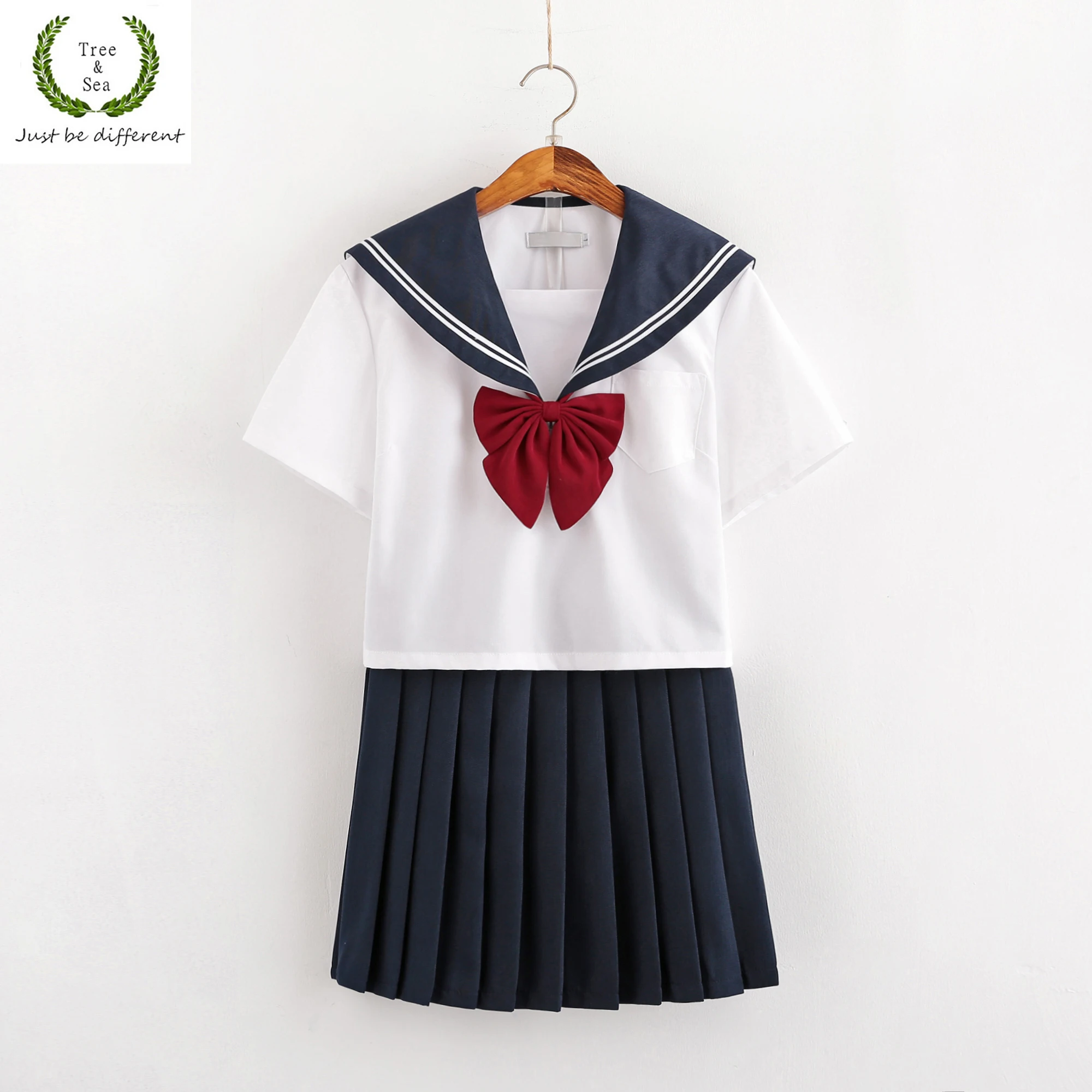 

Japan JK Style class and grade School Uniform Dress Girls dark blue High School Chorus dress Sailor Suits Uniforms with bowknot