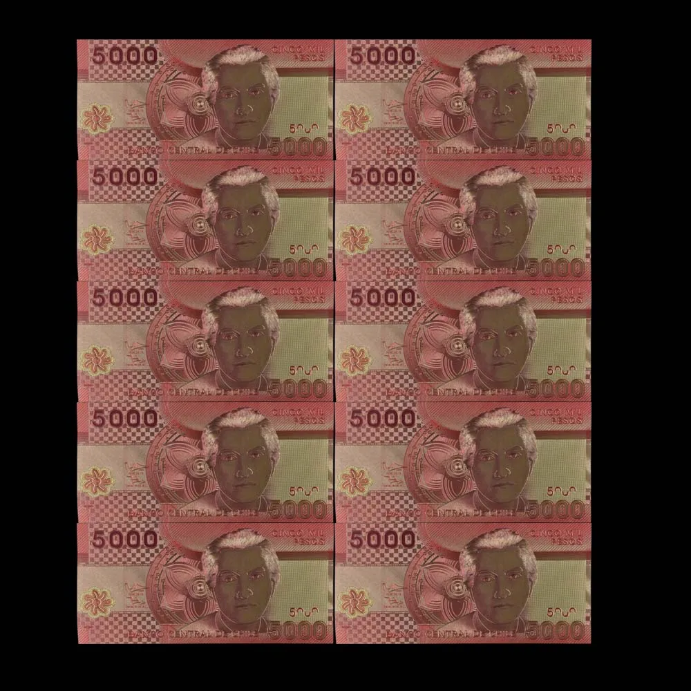 10 шт./лот новые продукты Чили 5000 песо золото банкноты красочный мир банкноты для сувениров, золотые банкноты