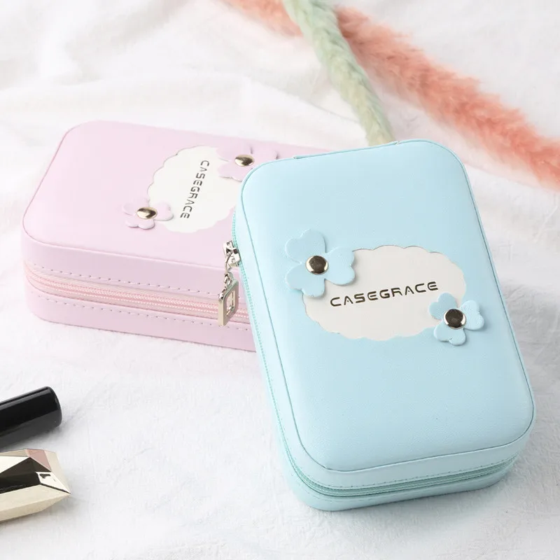 

Exquisite Travel Jewelry Box Women Leather Rectangle Packaging Necklace Rings Earrings Storage Organizer Display Gift Boxes Case
