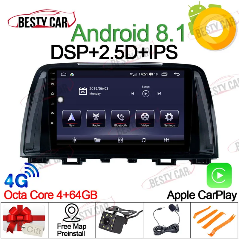 

9" Android 8.1 Car Multimedia Player Stereo for Mazda 6 Atenza 2014-2016 GPS Navigation Head Unit DSP 4GB RAM IPS Screen