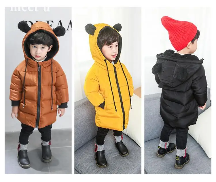 Kids Coats with Fur Parkas Hooded Children Winter Jackets for Boy Warm Thick Down Cotton Clothes Enfant Outerwear Baby Overcoat