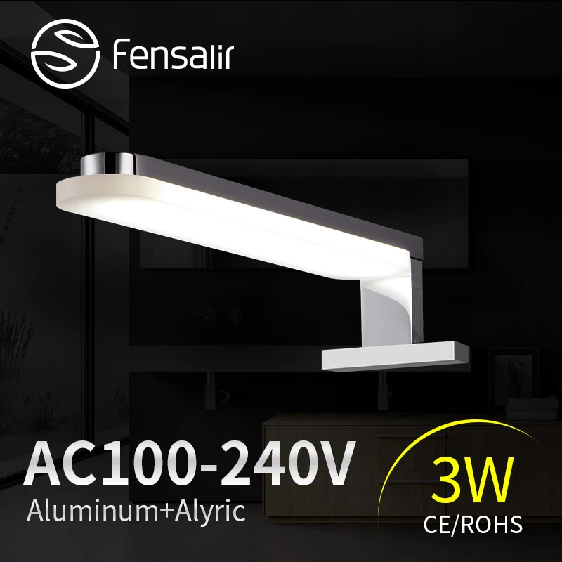 

3W 220V IP44 Modern Acrylic Bathroom LED Mirror Lamp Light for Cabinet Waterproof Aluminum LED Make Up Light Fixture ML003-D