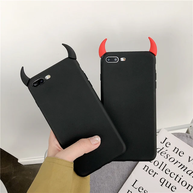 Soft Silicone Black Case for iPhone 7 Cases Devil Horns Demon Angle