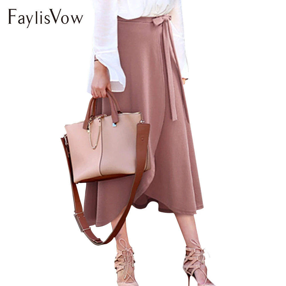 

Front Split Bow Loose Bandage Skirt Ruffles High Waist A-Line Spring Summer Pleated Skirt Women Plus Size Skirt 5XL 6XL